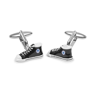 GEMELLI DA POLSO CON FORMA DI CONVERSE, SMALTO NERO E BIANCO