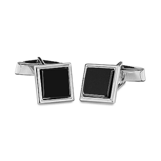 GEMELLI DA POLSO IN ARGENTO 925 CON FORMA QUADRATA E PIETRA NERA