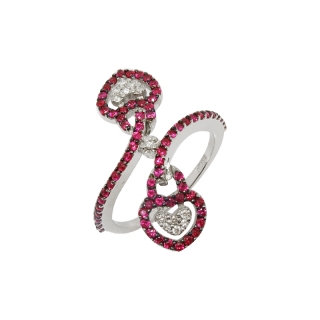 18 Kt White Gold Ring with Rubies Kt. 0,65 and Natural Diamonds Kt. 0,13 F-VVS