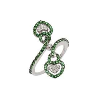 18 Kt White Gold Ring with Emeralds Kt. 0,65 and Natural Diamonds Kt. 0,13 F-VVS