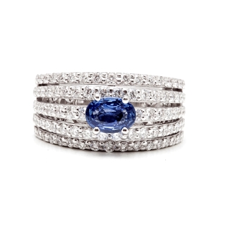 18 Kt White Gold Ring with Sapphire Kt. 1,02 and Natural Diamonds Kt. 1,47 F-VVS