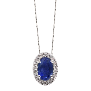 18 Kt. Gold Pendant with 0,64 Ct. Sapphire and 0,07 Ct. Natural Diamond
