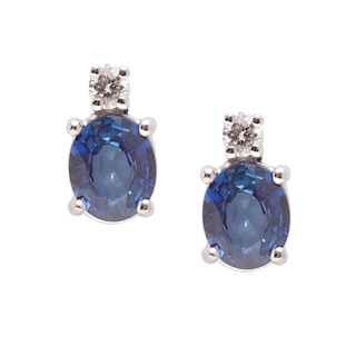 18 KT White Gold Earrings Sapphires Kt, 0,80 Diamonds Kt, 0,04