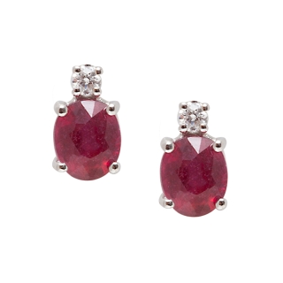 18 KT White Gold Earrings Rubies Kt, 1,00 Diamonds Kt, 0,04