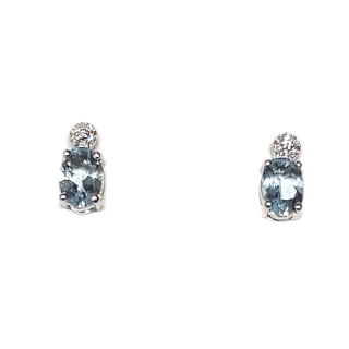 18 KT White Gold Earrings Aquamarine Kt, 0,80 Diamonds Kt, 0,06