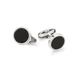 UNOAERRE - GEMELLI da uomo in Argento 925, tondi, con pietra onice nero.