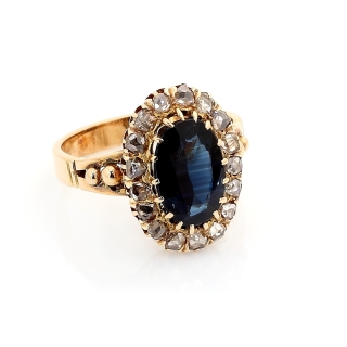 Vintage Gold Ring with Diamonds and Sapphire