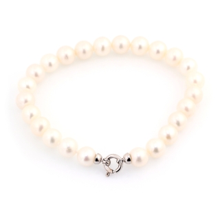 mm. 7/ 6,5 Pearls Bracelet with Closure in 18 Kt. White Gold