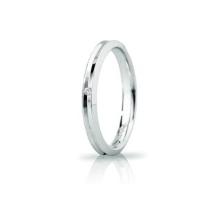 UNOAERRE Wedding Ring in 18k White Gold mod. Corona Slim with Diamond Kt. 0,01