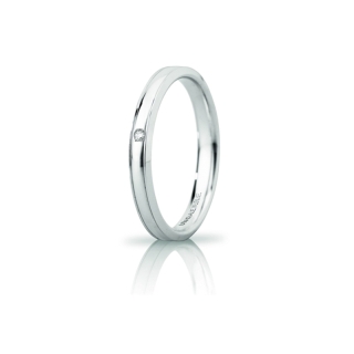 Fede UNOAERRE Oro Bianco 18 Kt. 750 mod. Orion Slim con Diamante Kt. 0,01