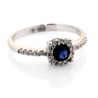 750 Mill. White Gold Ring with Blue & White Cubic Zirconia Size N-3/4