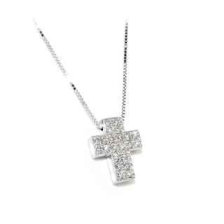 18 Kt. Gold Pendant Cross with 0,12 Ct. Natural Diamonds