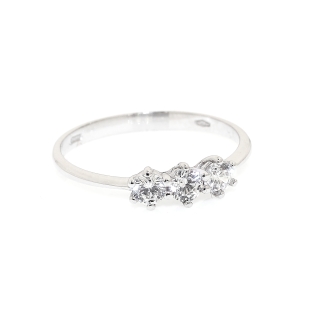 750 Mill. White Gold Trilogy Ring with Cubic Zirconia