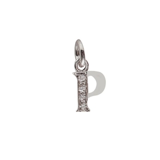18 Kt White Gold P Letter with Diamonds