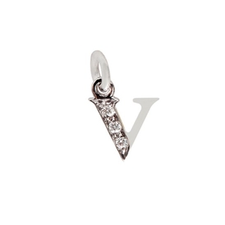 18 Kt White Gold V Letter with Diamonds