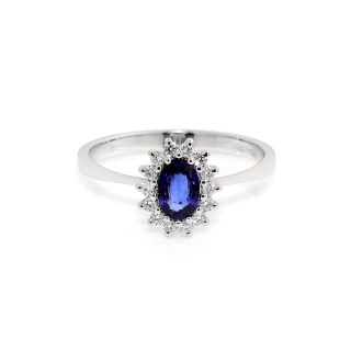 18 kt White Gold Ring with Kt. 0,60 Sapphire and Kt. 0,18 Natural Diamonds