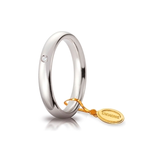 Fede UNOAERRE Oro Bianco 18 Kt. 750 mod. Comoda 3,5 mm. con Diamante