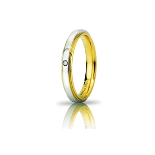 Fede UNOAERRE Oro Bicolore 18 Kt. 750 Mod. Cassiopea Slim con diamante Kt. 0,01